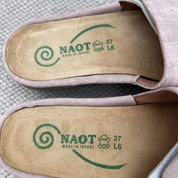 Naot Ipo Pink Linen and Leather Slip On Slides Sandals 37/6-6.5