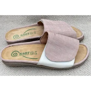 Naot Ipo Pink Linen and Leather Slip On Slides Sandals 37/6-6.5
