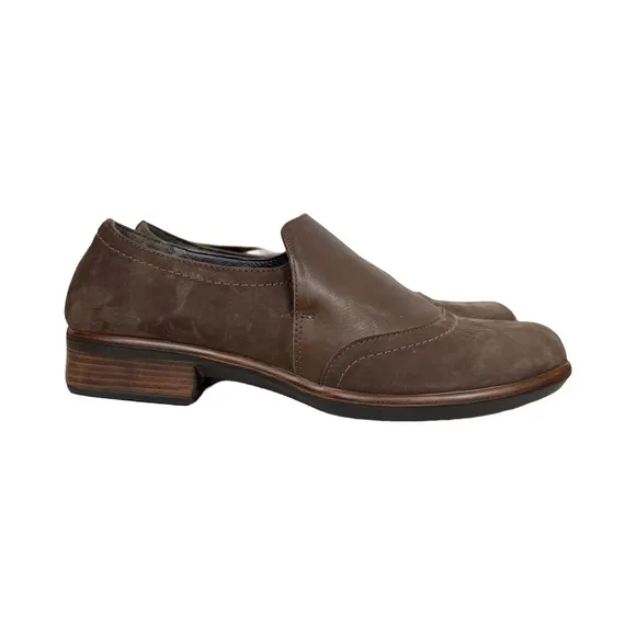 NAOT Women’s Angin Nubuck Brown Leather Slip On Loafers Comfort Preppy Office