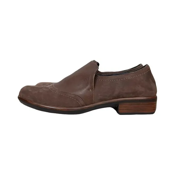 NAOT Women’s Angin Nubuck Brown Leather Slip On Loafers Comfort Preppy Office