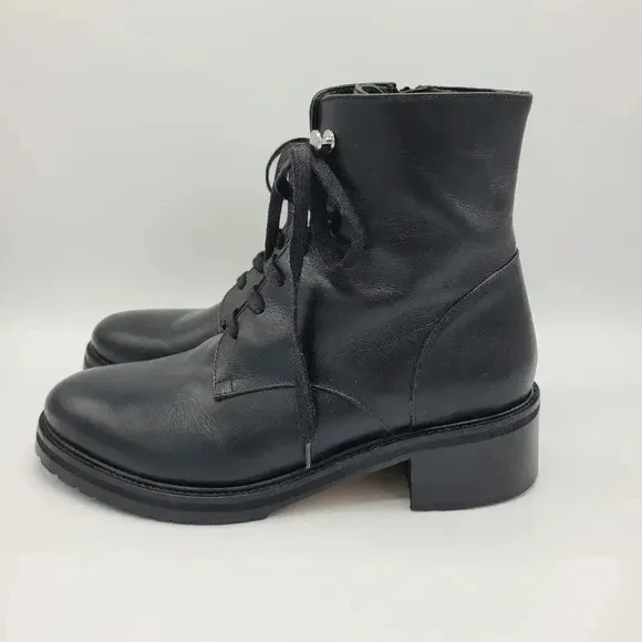 Napoleoni Black Leather Combat Boots Made in Italy Lace Up 40 US 9.5