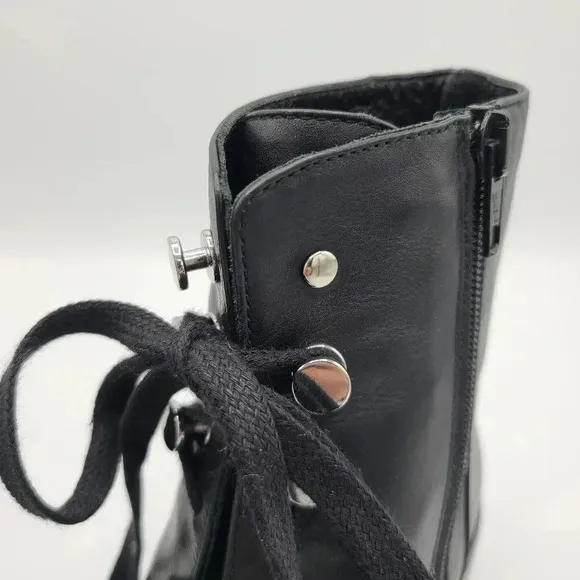 Napoleoni Black Leather Combat Boots Made in Italy Lace Up 40 US 9.5