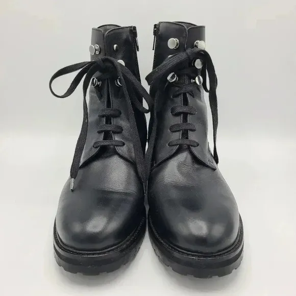 Napoleoni Black Leather Combat Boots Made in Italy Lace Up 40 US 9.5
