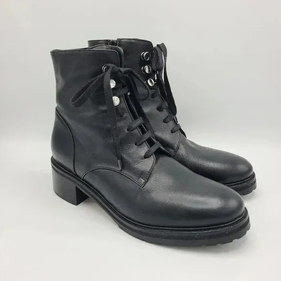 Napoleoni Black Leather Combat Boots Made in Italy Lace Up 40 US 9.5