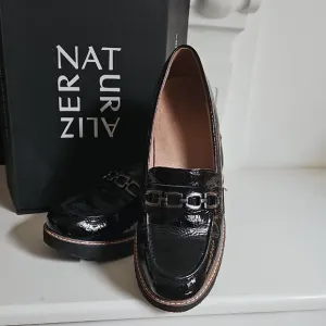 Naturalizer Black Patent Leather Loafers with Silver Detail