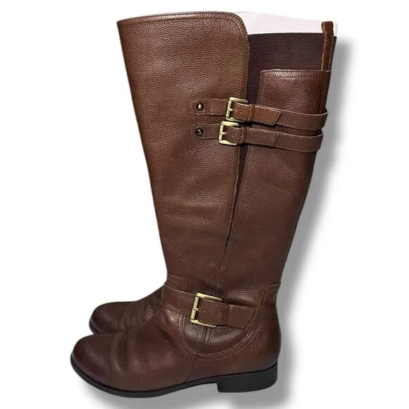 Naturalizer Brown Leather Wide Calf Knee High Boots Jessie Women’s Size 8.5W