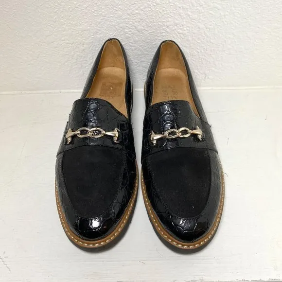 Naturalizer Edie Chunky Leather Suede Loafers Black Croco 9.5 Wide