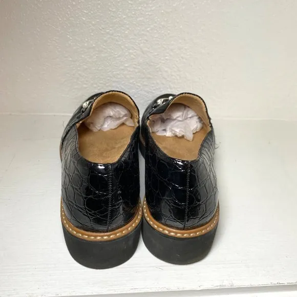 Naturalizer Edie Chunky Leather Suede Loafers Black Croco 9.5 Wide