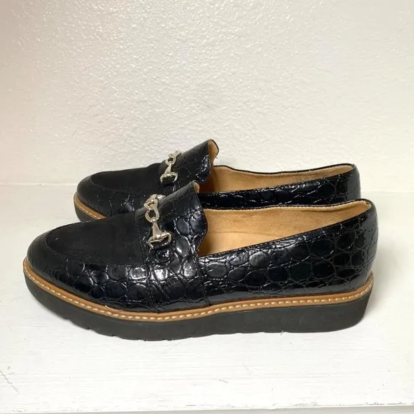 Naturalizer Edie Chunky Leather Suede Loafers Black Croco 9.5 Wide