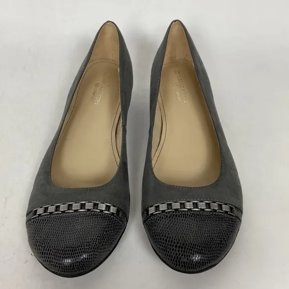 Naturalizer Hamley Gray Microsuede Lizard Print Closed Toe Loafer Flats