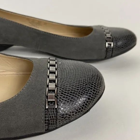 Naturalizer Hamley Gray Microsuede Lizard Print Closed Toe Loafer Flats
