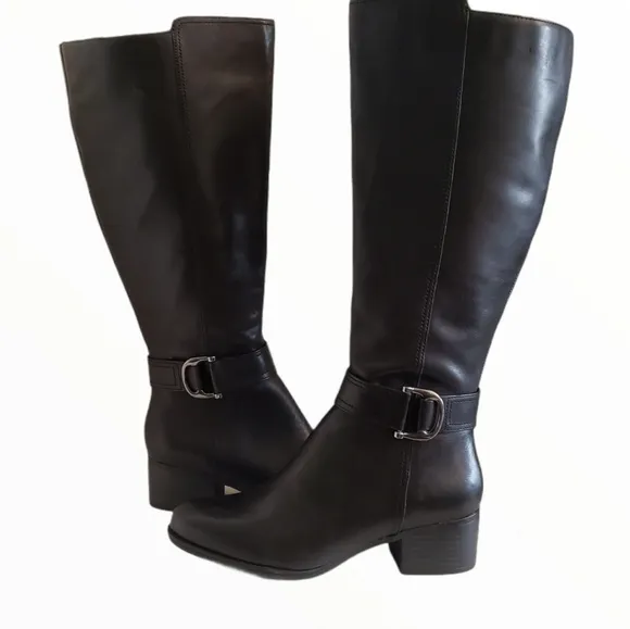 NATURALIZER Kelso Black Leather Wide-Calf Boots
