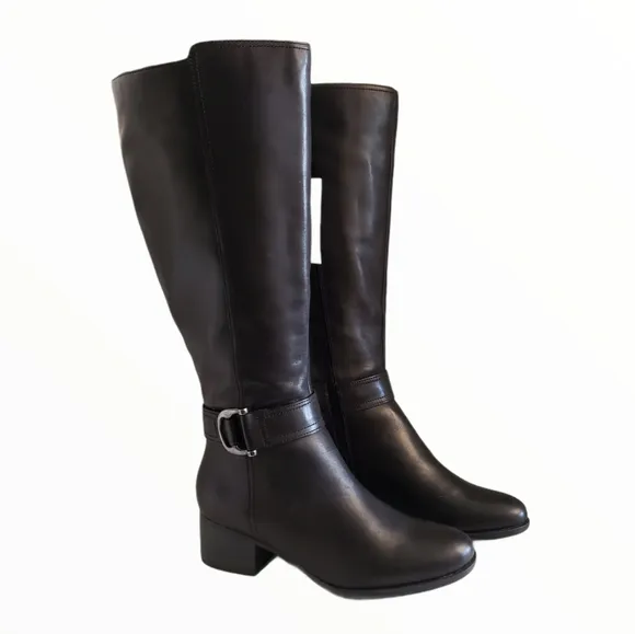 NATURALIZER Kelso Black Leather Wide-Calf Boots