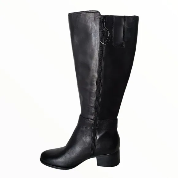 NATURALIZER Kelso Black Leather Wide-Calf Boots