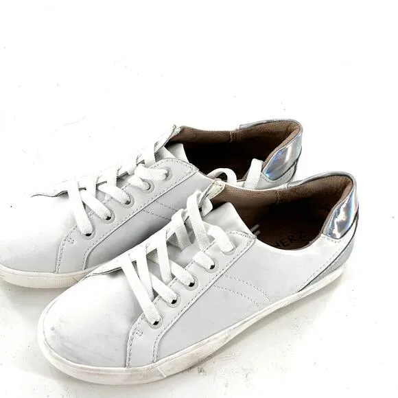 Naturalizer Morrison Metallic Leather Sneakers  7.5 White Lace Up Comfort Travel