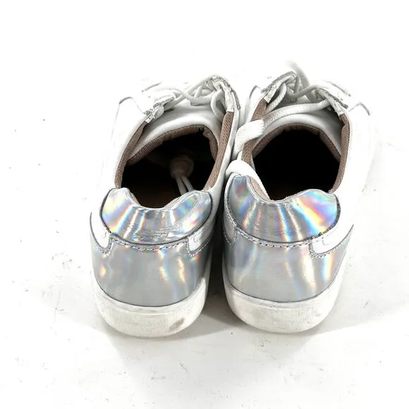Naturalizer Morrison Metallic Leather Sneakers  7.5 White Lace Up Comfort Travel