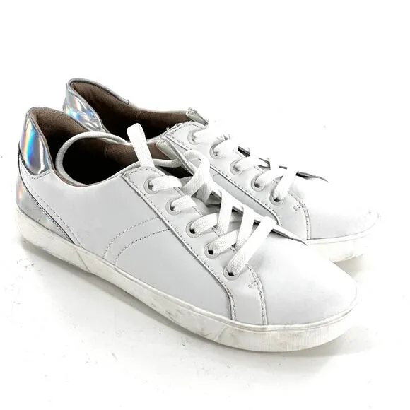 Naturalizer Morrison Metallic Leather Sneakers  7.5 White Lace Up Comfort Travel