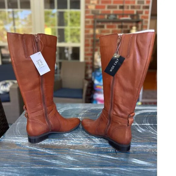 NATURALIZER RENA CIDER Wide Calf Riding Boots, NEW in BOX, size 6.5, Tan leather