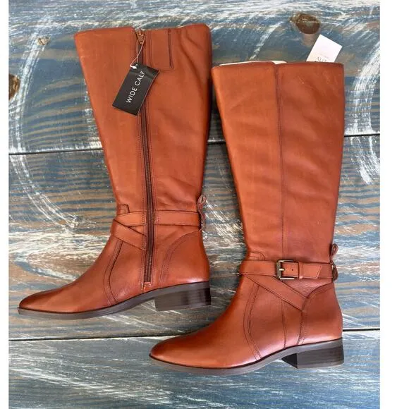 NATURALIZER RENA CIDER Wide Calf Riding Boots, NEW in BOX, size 6.5, Tan leather