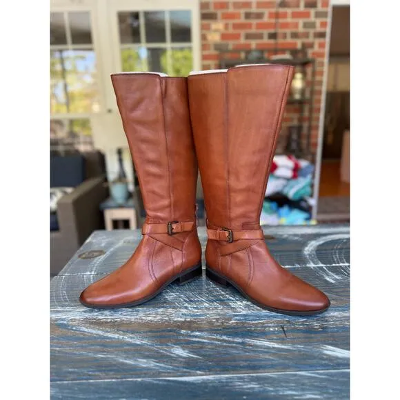 NATURALIZER RENA CIDER Wide Calf Riding Boots, NEW in BOX, size 6.5, Tan leather