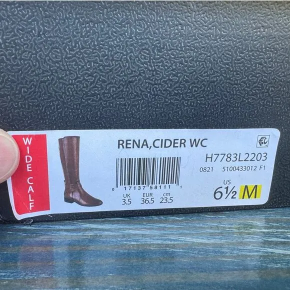 NATURALIZER RENA CIDER Wide Calf Riding Boots, NEW in BOX, size 6.5, Tan leather