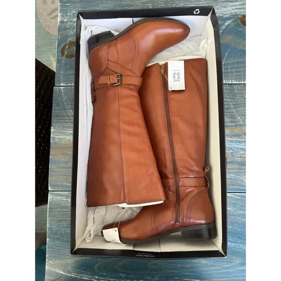 NATURALIZER RENA CIDER Wide Calf Riding Boots, NEW in BOX, size 6.5, Tan leather