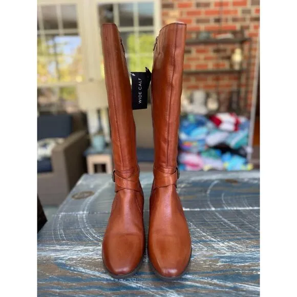 NATURALIZER RENA CIDER Wide Calf Riding Boots, NEW in BOX, size 6.5, Tan leather