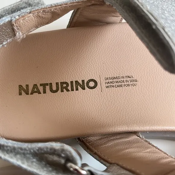 Naturino Jemes NEW SILVER GLITTER LEATHER SANDALS size 2.5-3 Little Girl