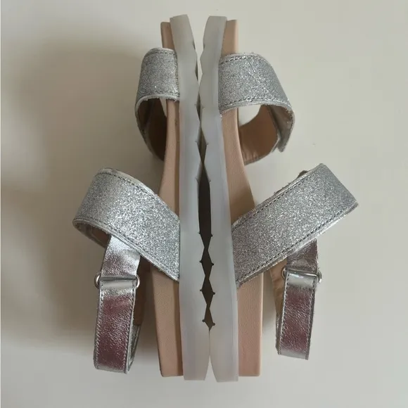 Naturino Jemes NEW SILVER GLITTER LEATHER SANDALS size 2.5-3 Little Girl