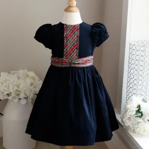 Navy Dress Plaid Sash Trim Bailey Boys Boutique 100% Cotton Corduroy 4T Like New