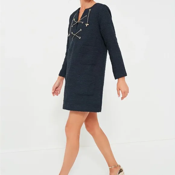 Navy Tie Tweed Kelly Dress