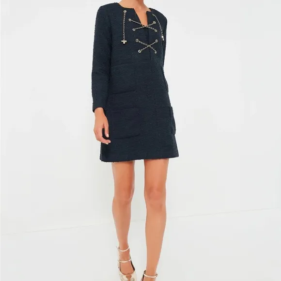 Navy Tie Tweed Kelly Dress