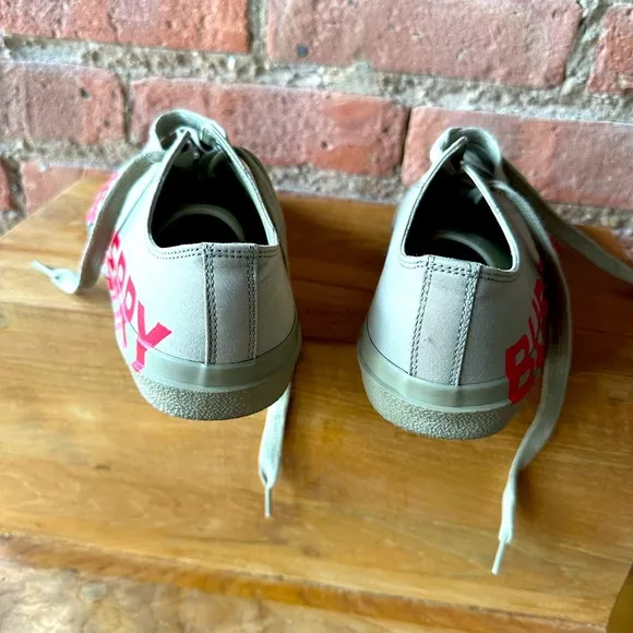 Nearly New BURBERRY sneakers. Sz 36/5.5. tan and red logo. Perfect travel shoes.