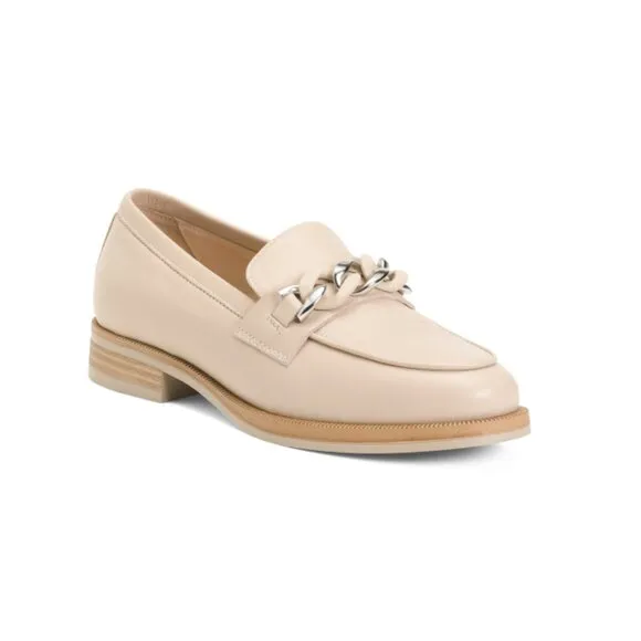 NEROGIARDINI Beige Made In Italy Leather Chain Loafers