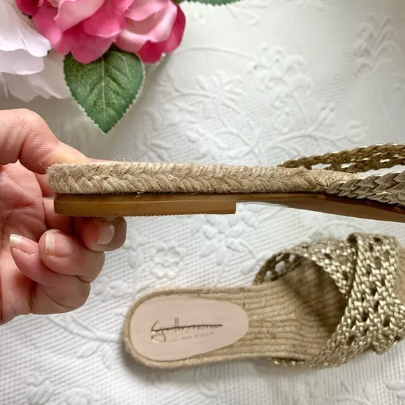 NEW Anthropologie Guilhermina Gold Woven Espadrille Sandal 37