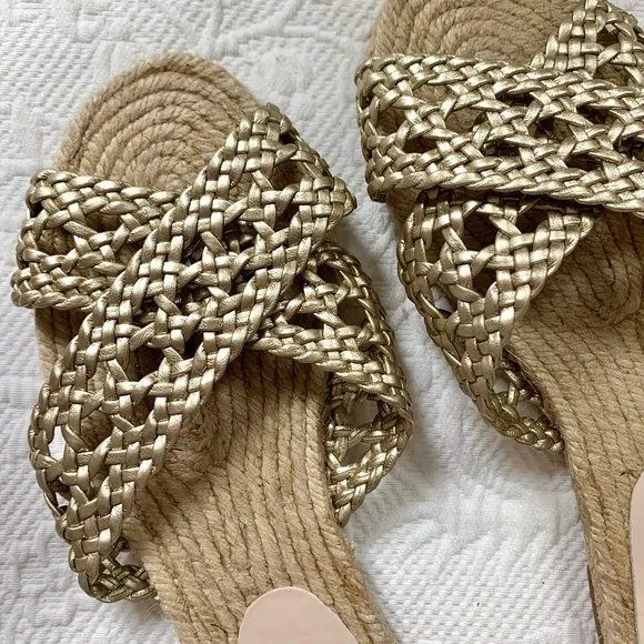 NEW Anthropologie Guilhermina Gold Woven Espadrille Sandal 37