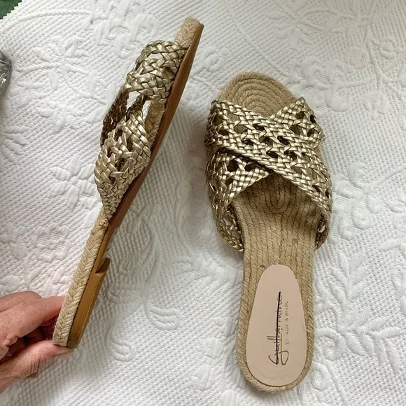 NEW Anthropologie Guilhermina Gold Woven Espadrille Sandal 37