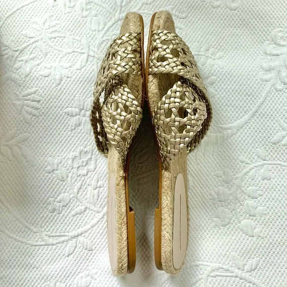 NEW Anthropologie Guilhermina Gold Woven Espadrille Sandal 37