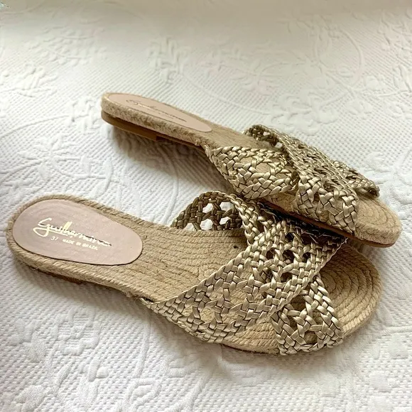 NEW Anthropologie Guilhermina Gold Woven Espadrille Sandal 37