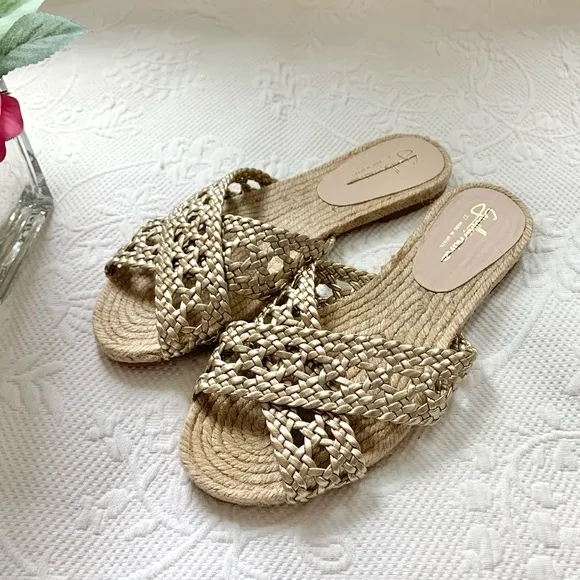NEW Anthropologie Guilhermina Gold Woven Espadrille Sandal 37