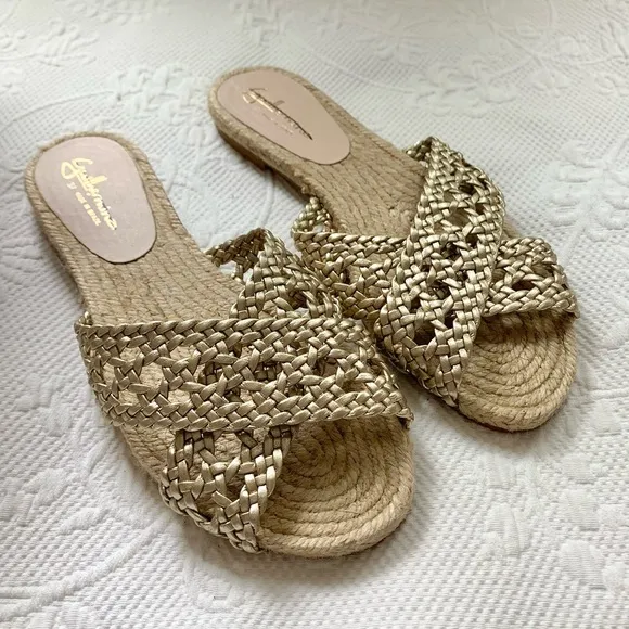 NEW Anthropologie Guilhermina Gold Woven Espadrille Sandal 37