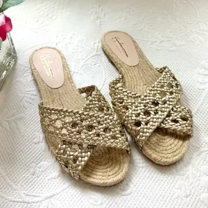 NEW Anthropologie Guilhermina Gold Woven Espadrille Sandal 37