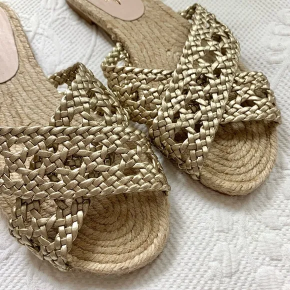 NEW Anthropologie Guilhermina Gold Woven Espadrille Sandal 37