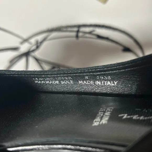 NEW Avellini Black Leather Open-Toe Flats with Buckle, Women’s Size 8