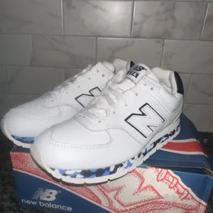 New Balance Kids' White and Blue Sneakers