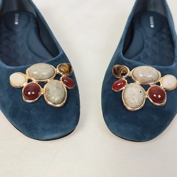 New Birdies The Hummingbird Teal Suede Stone 9.5 Ballet Flats Blue Slip-on Shoes