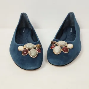 New Birdies The Hummingbird Teal Suede Stone 9.5 Ballet Flats Blue Slip-on Shoes