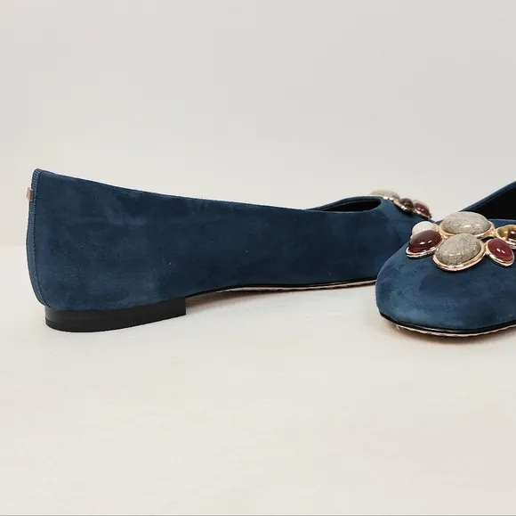New Birdies The Hummingbird Teal Suede Stone 9.5 Ballet Flats Blue Slip-on Shoes