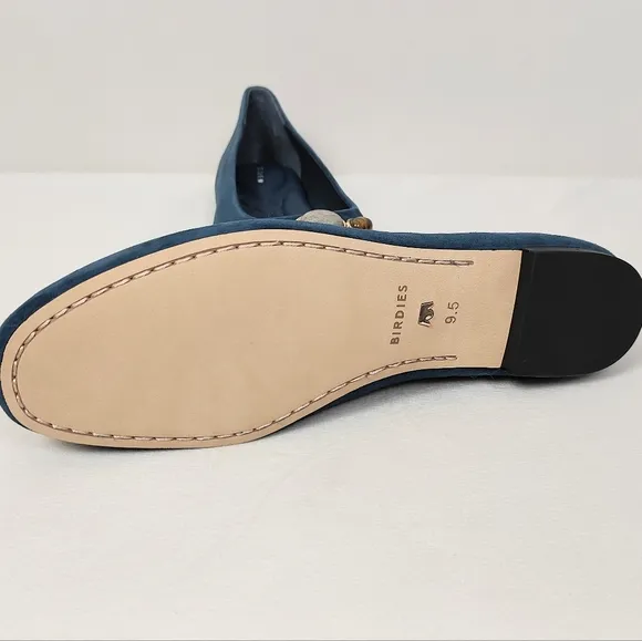 New Birdies The Hummingbird Teal Suede Stone 9.5 Ballet Flats Blue Slip-on Shoes