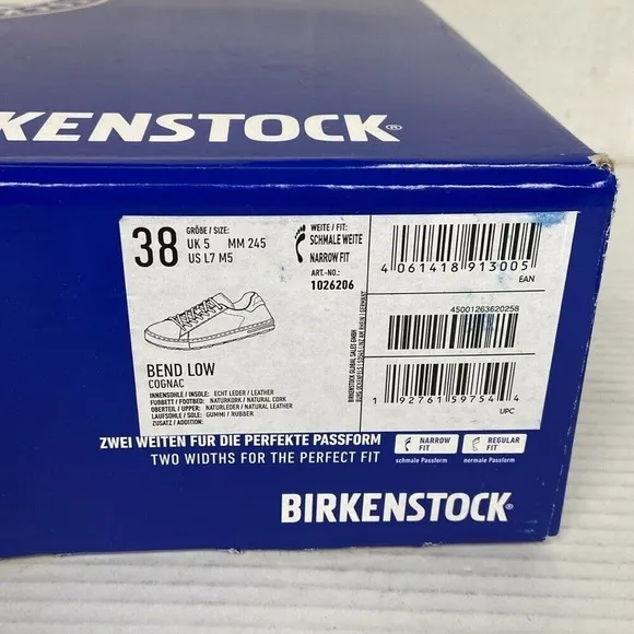 NEW Birkenstock Bend Low Natural Leather Sneaker EU38 Cognac Narrow Fit 1026206